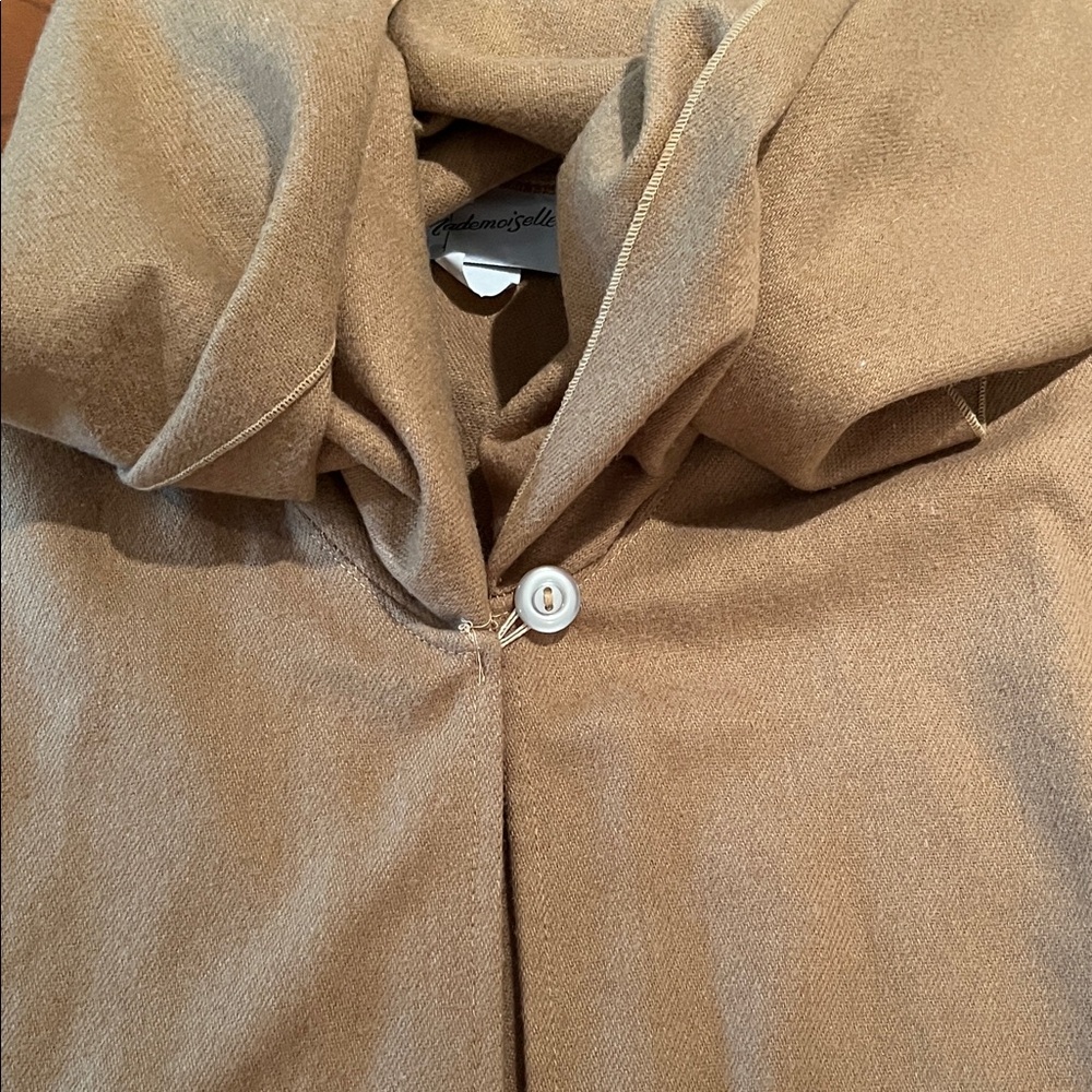 Vintage wool cape cocoon tan/light brown oversized scarf shawl poncho wrap cloak - Picture 6 of 14